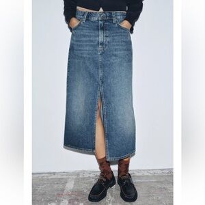 Zara Denim Skirt with Front Slit NWT